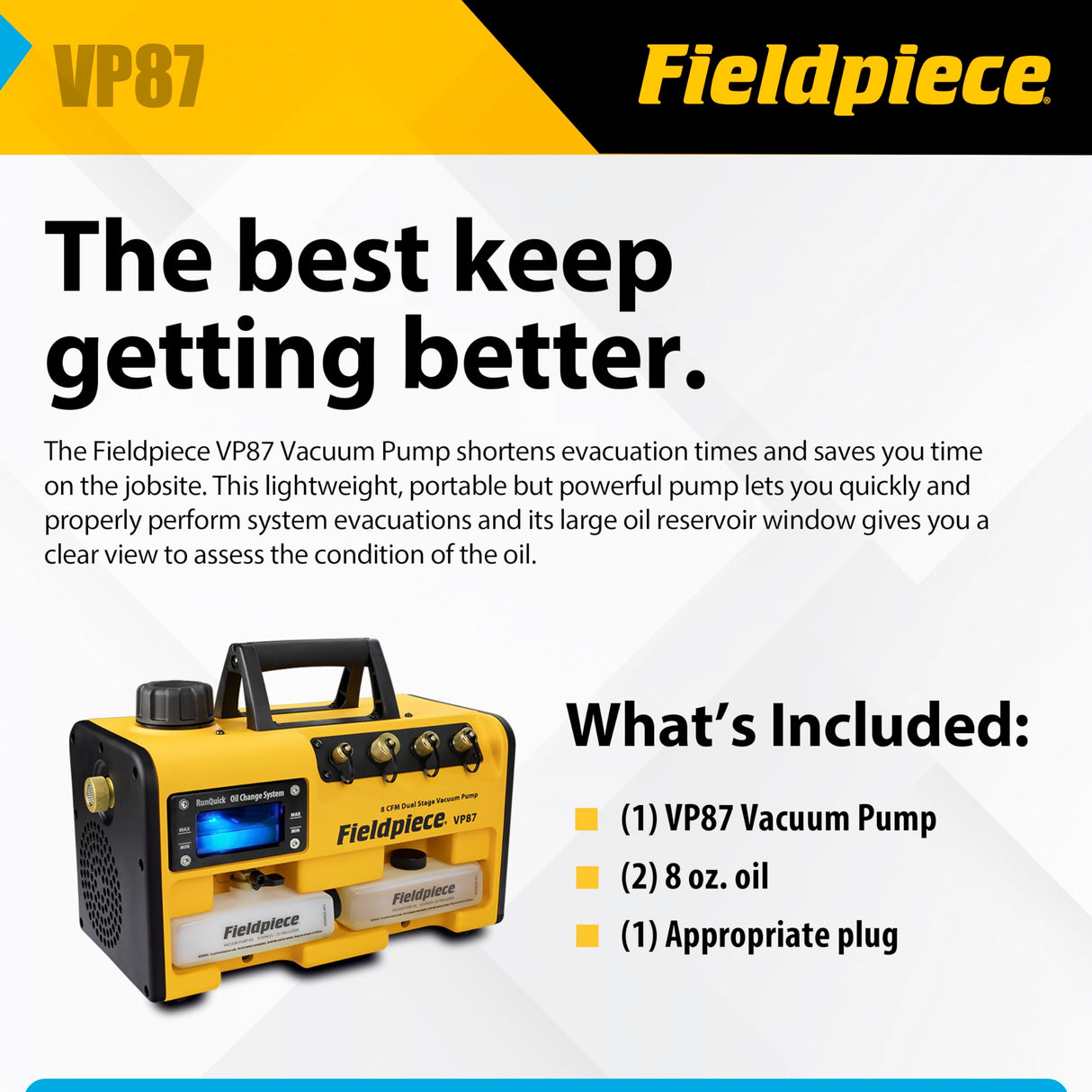 Fieldpiece VP87 - Dual Stage, 8 CFM Vacuum Pump