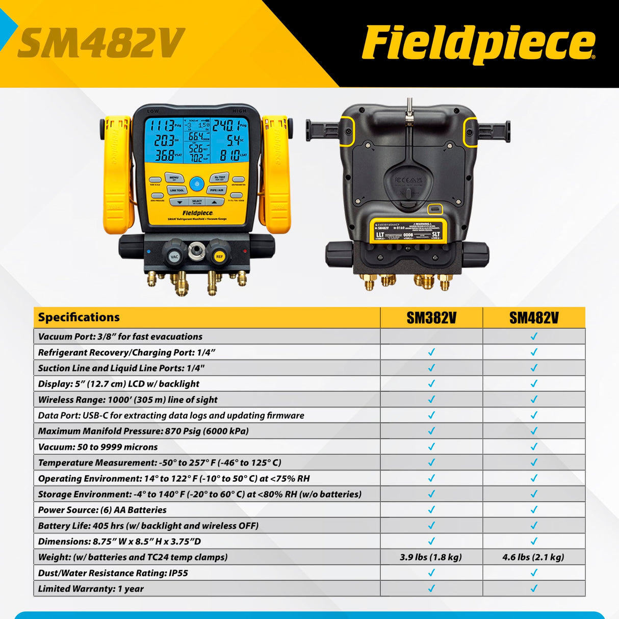 Fieldpiece SM482V SMAN Wireless Refrigerant Manifold (4-Port)