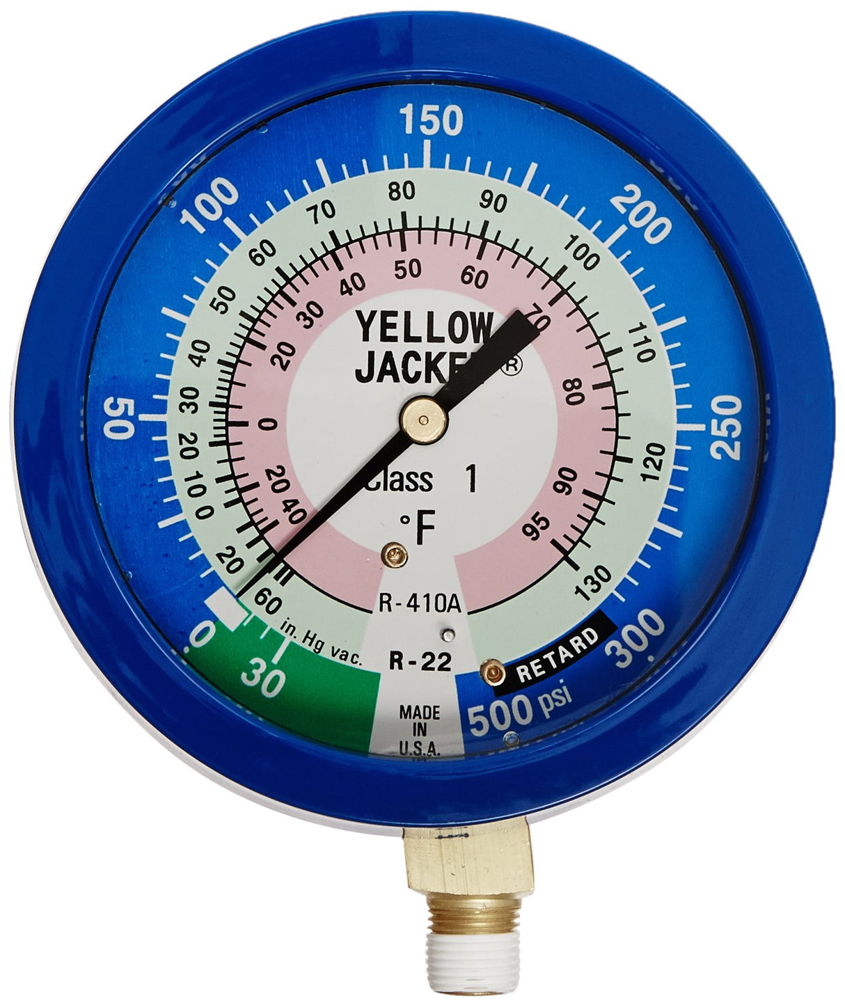 Yellow Jacket 49516 3-1/2" L/F (Degrees F) Blue Compound Gauge, 30", 0-300 psi, R-22/410A