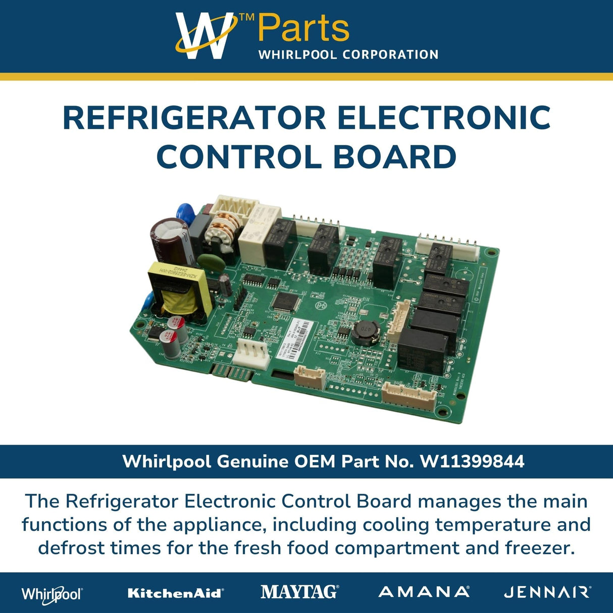 Whirlpool W11399844 Genuine OEM Refrigerator Electronic Control Board Replacement Part - Replaces W11176613