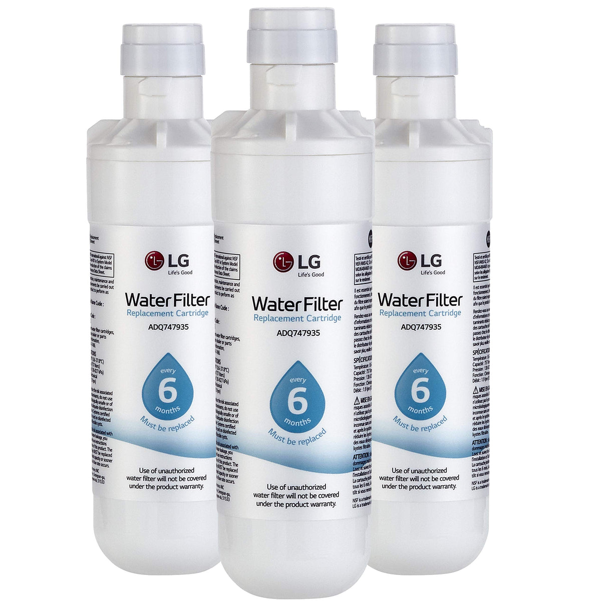LG LT1000P3 6-Month / 200 Gallon Refrigerator Replacement Water Filter, 3 Count (Pack of 1), White
