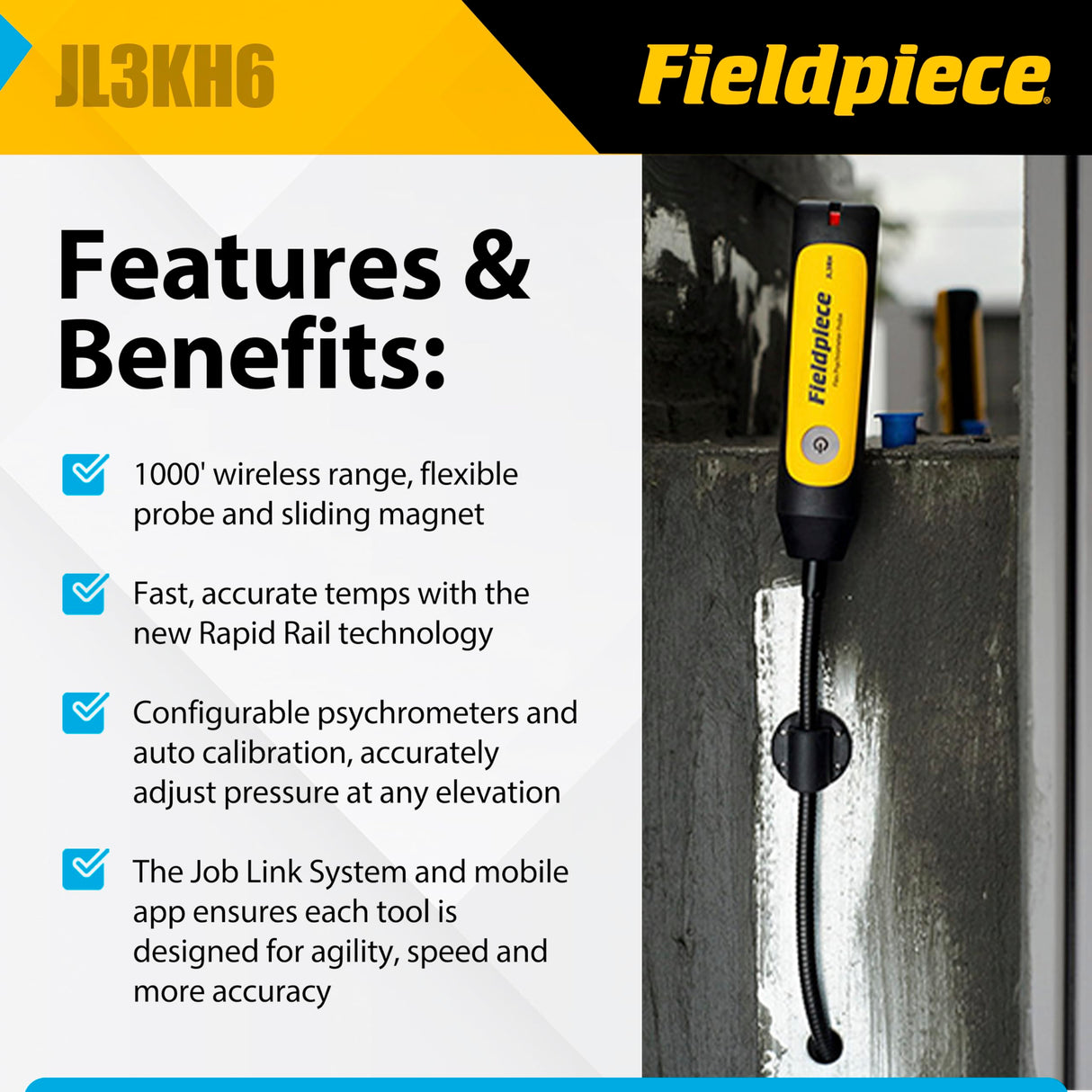 Fieldpiece JL3KH6 HVACR Charge and Air Kit, Yellow