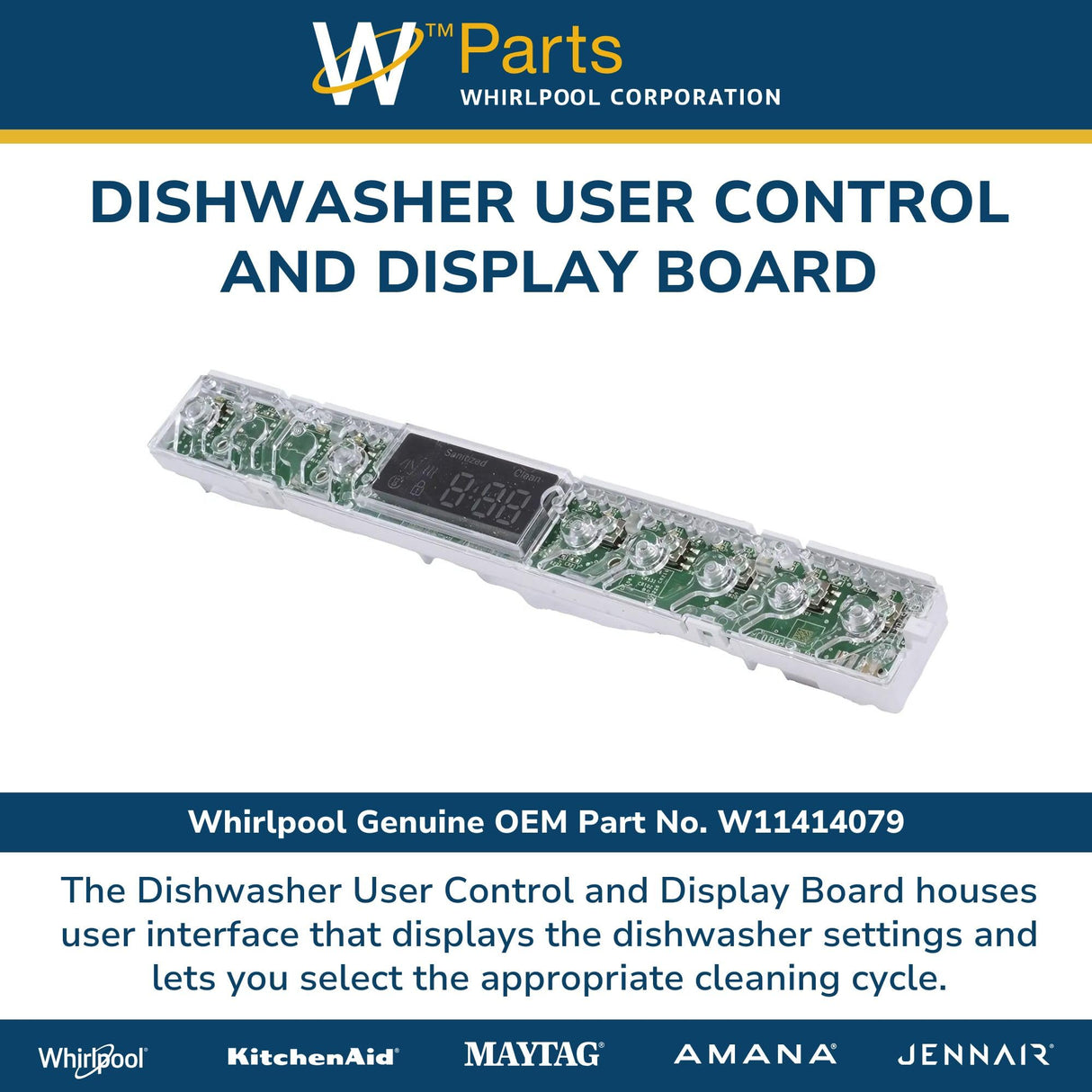 Whirlpool W11414079 Genuine OEM Dishwasher User Control and Display Board