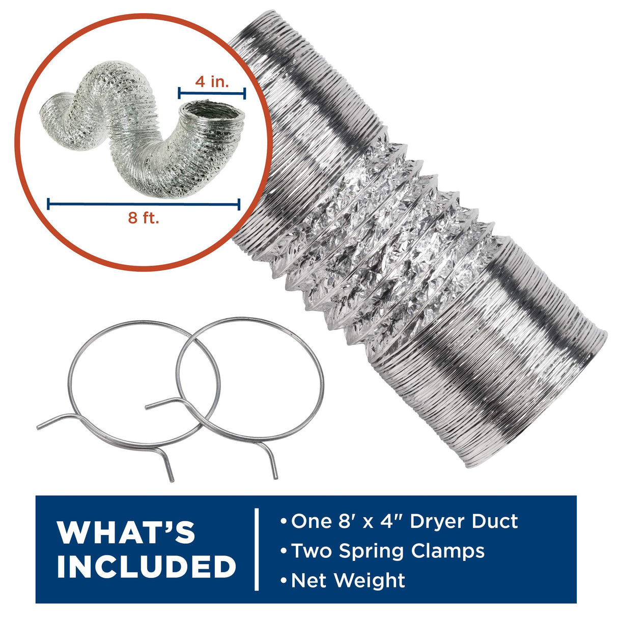 GE PM8X73 Genuine OEM Flexible 4-Ply Aluminum Clothes Dryer Vent Duct 4 inch 8 feet with Clamps