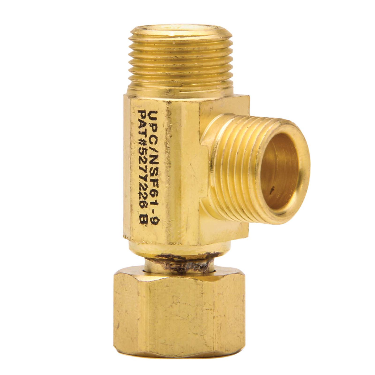 3/8" x 3/8" x 3/8" Male Compression x Female Compression x Male Compression In-Line Stop Adapter (Lead Free) Rough Brass