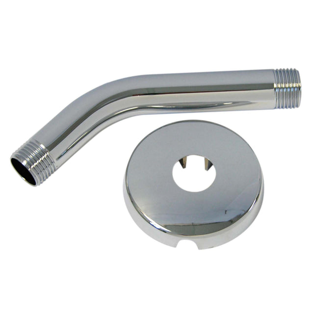 PlumbMaster Approved 27052B Brass Shower Arm with Set Screw Style Flange (Boxed), 8" Length, Chrome Plated