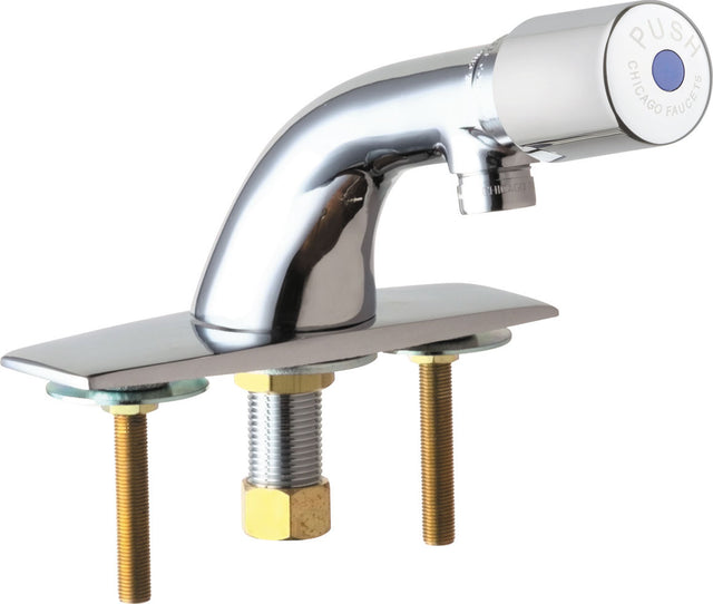 Chicago Faucets 857-E12-765PSHABCP Deck Mount Centerset Metering Faucet with 4" Centers, Push Button, 2.2 GPM