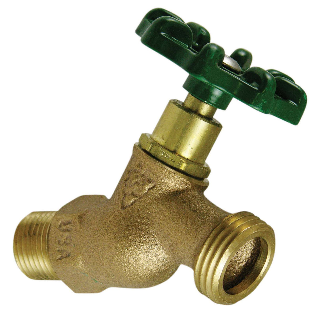 1/2" x 3/4" MIP x Hose Arrowhead No-Kink Hose Bibb Heavy-Duty Red Brass Alloy Wheel Handle