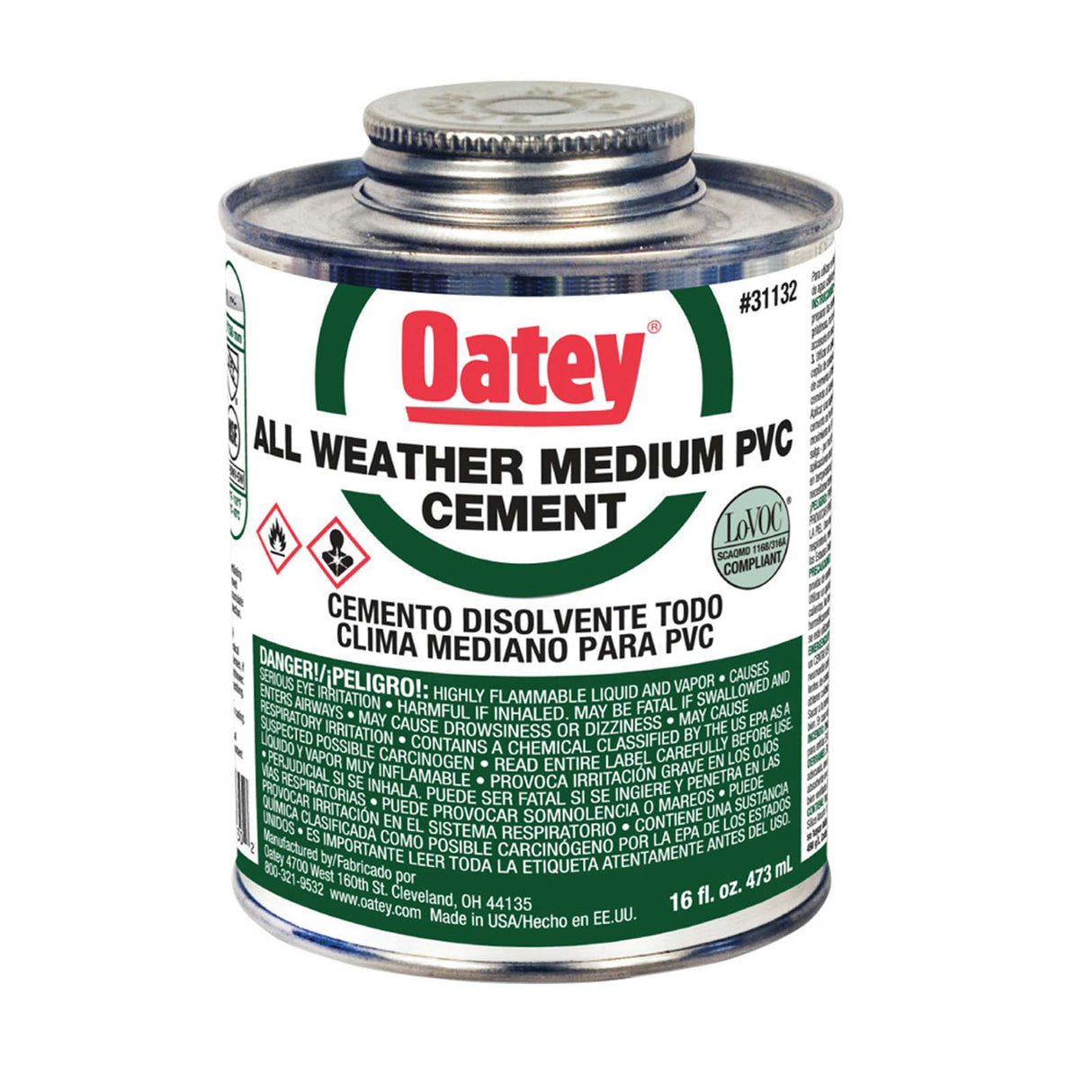 Oatey 31132 All Weather Medium Hot and Cold PVC Cement, 16 oz Can, Clear