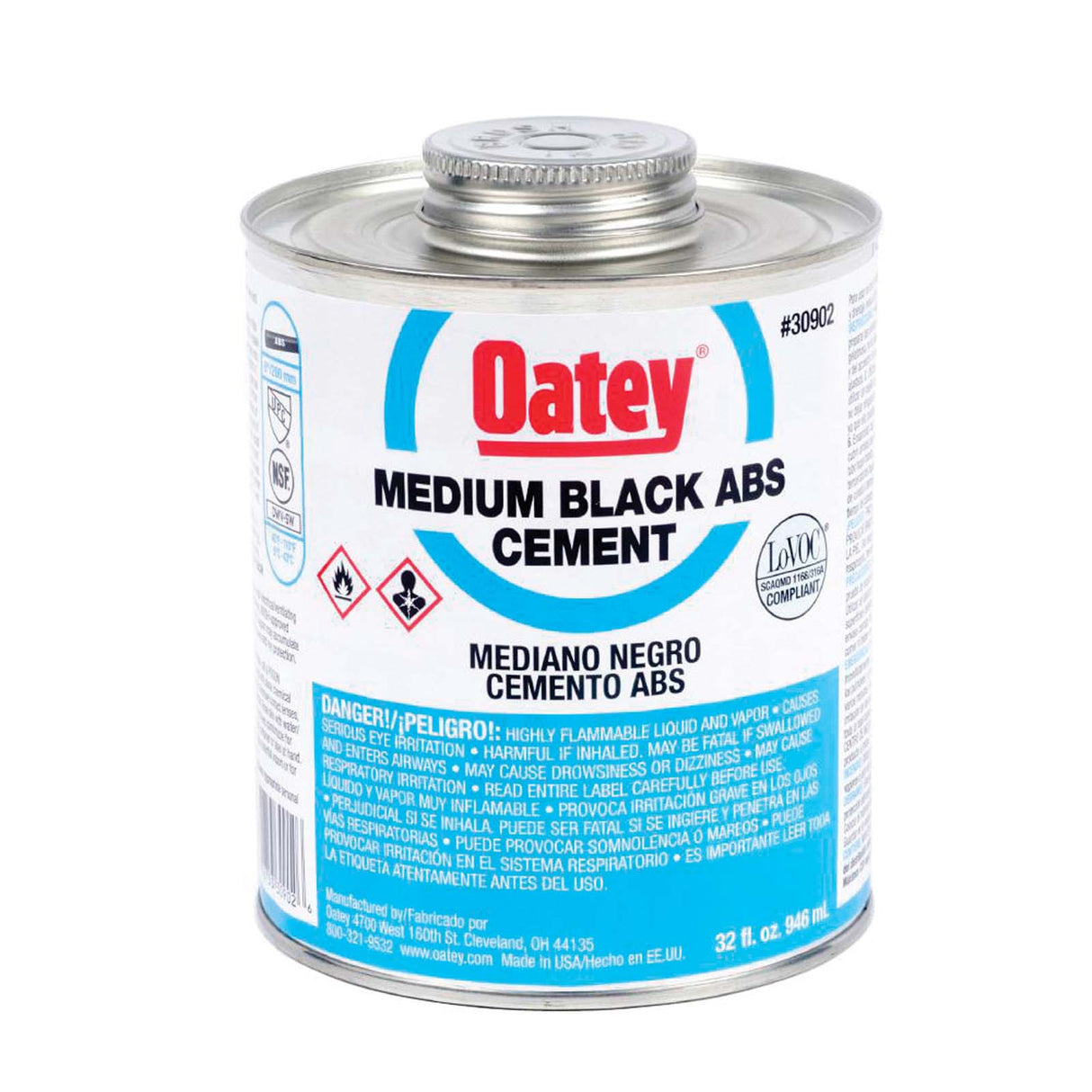 Oatey 30902 Medium ABS Solvent Cement, 32 oz Can, Black