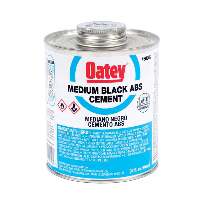 Oatey 30902 Medium ABS Solvent Cement, 32 oz Can, Black