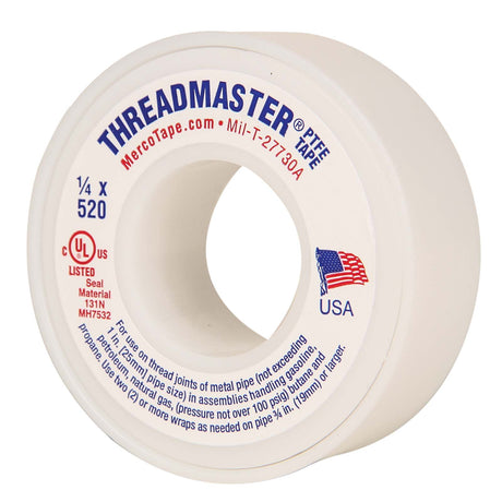 Merco Tape M55-14520 Teflon Premium Standard Density Thread Seal Tape (Domestic), 1/4" x 520", White