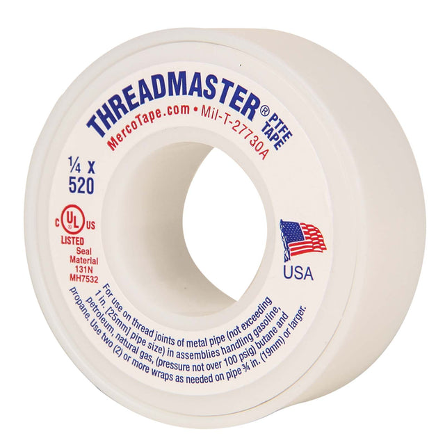 Merco Tape M55-14520 Teflon Premium Standard Density Thread Seal Tape (Domestic), 1/4" x 520", White
