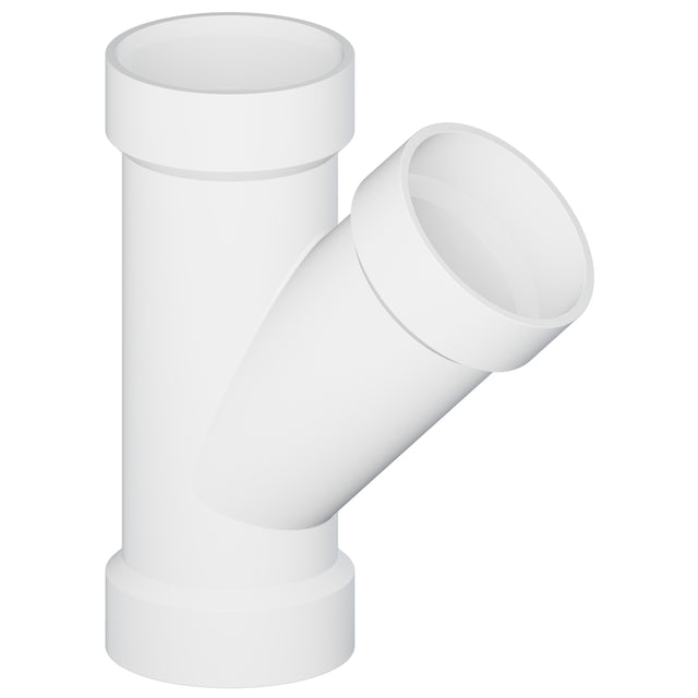 3" x 3" x 2" Hub x Hub x Hub PVC Single DWV Reducing Wye 45° White