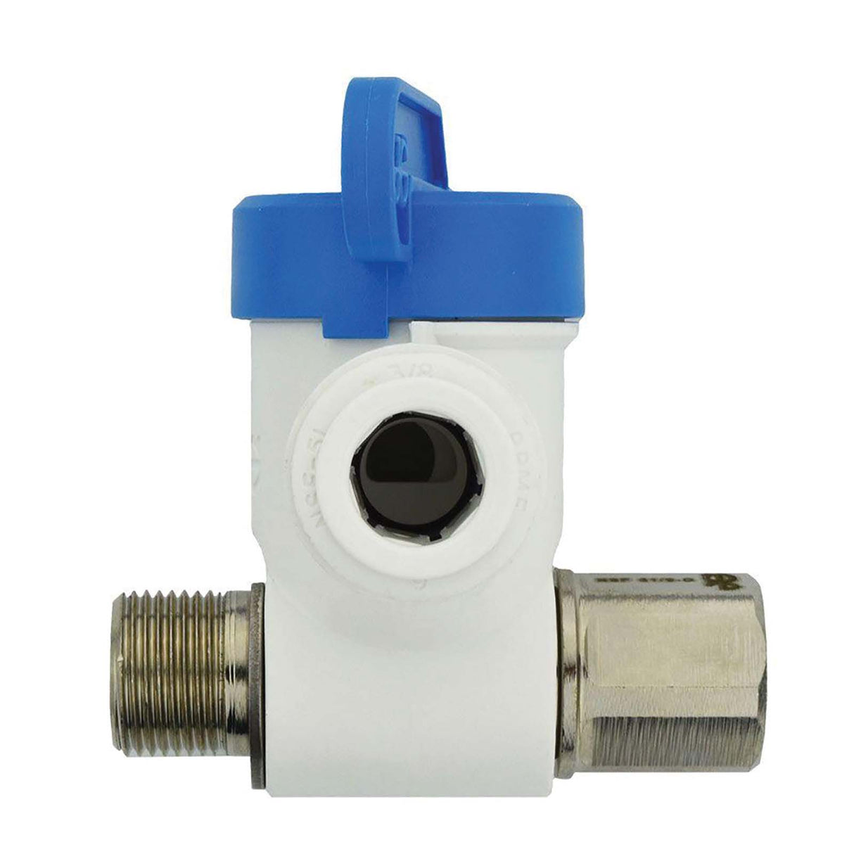 3/8" x 3/8" x 3/8" White Polypropylene Angle Stop Adaptor Valve
