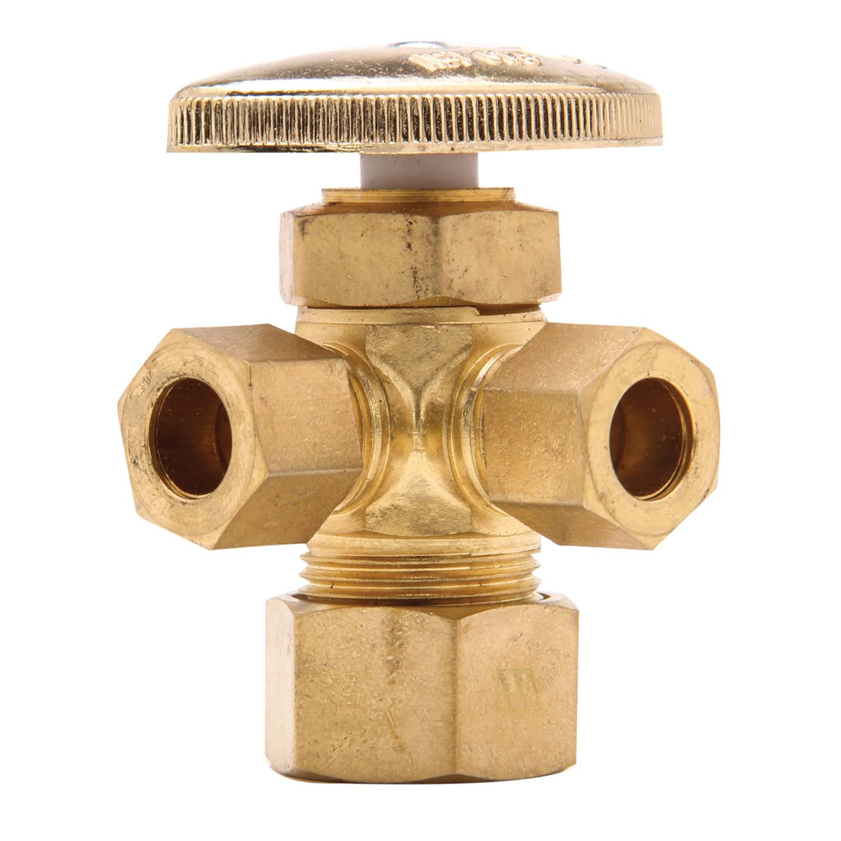 1/2" Compression x 3/8" OD Compression x 3/8" OD Compression Rough Brass Dual Outlet Stop