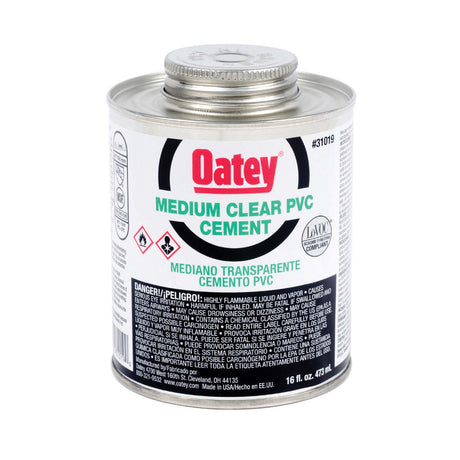 Oatey 31019 Medium PVC Cement, 16 oz Can, Clear