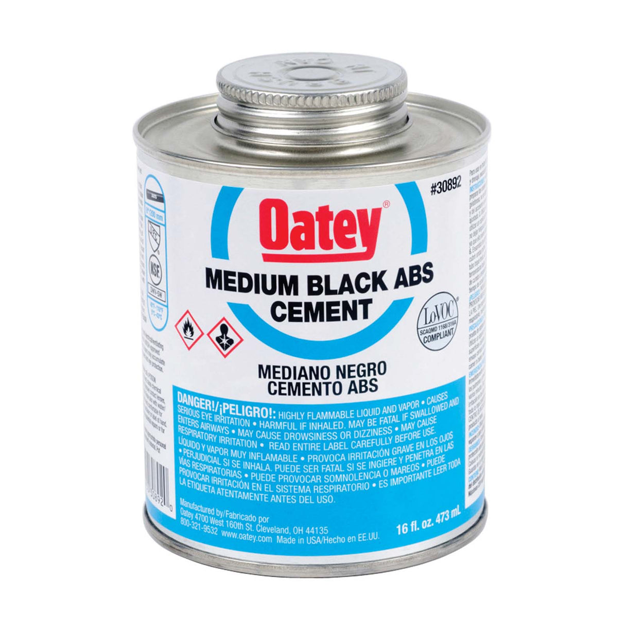Oatey 30892 Medium ABS Solvent Cement, 16 oz Can, Black