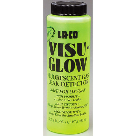 LA-CO Visu-Glow 32898 Light Yellow-Green Liquid Fluorescent Gas Leak Detector, 8 oz Bottle with Dauber