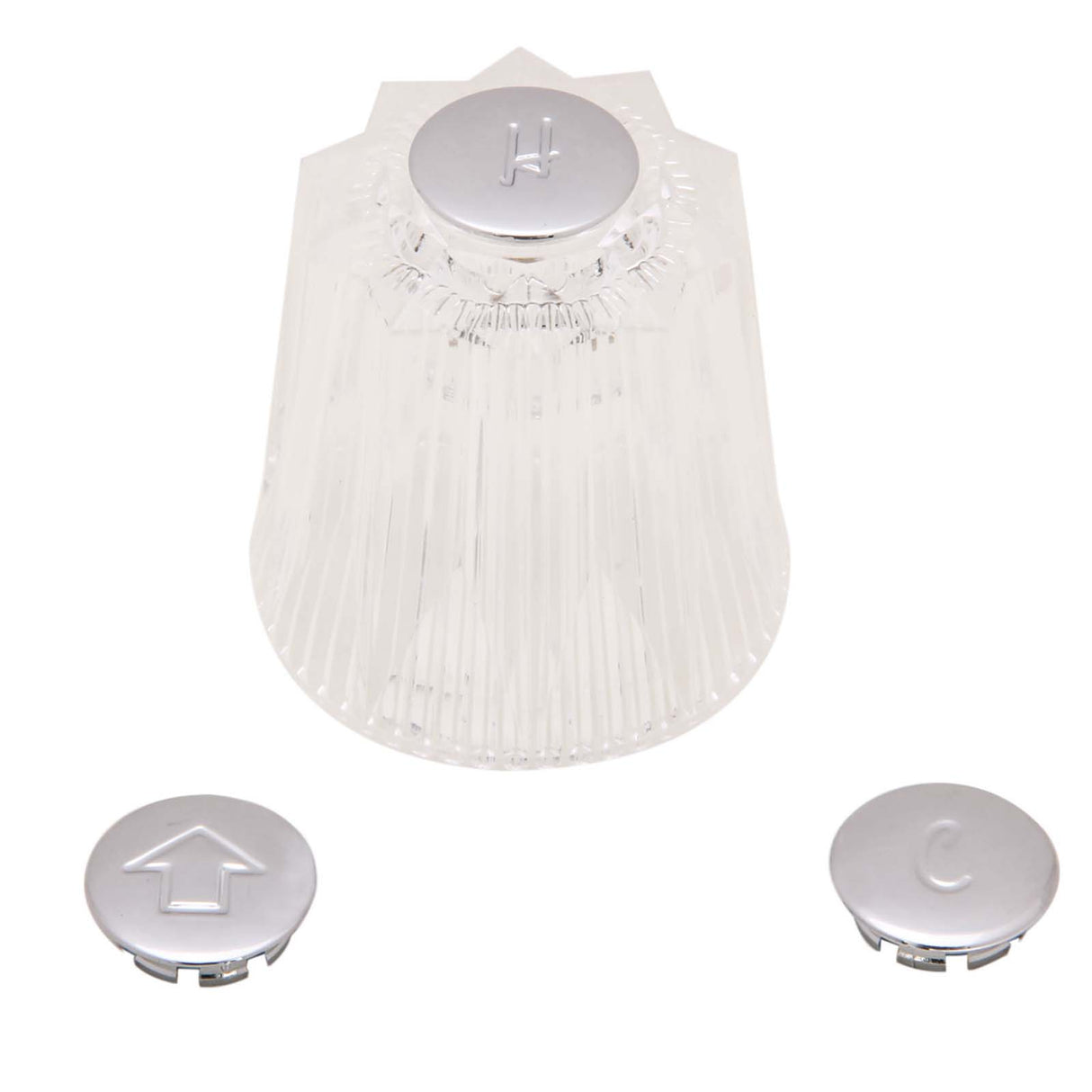 PlumbMaster Approved 46464 Clear Acrylic Handle with Hot Cold and Diverter Chrome Index Buttons (OEM) for Price Pfister Tub & Shower - Contessa/Windsor
