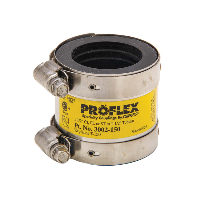 Fernco 3002-150 1-1/2" Cast Iron Plastic Steel to Tubular Proflex Shielded Transition Coupling