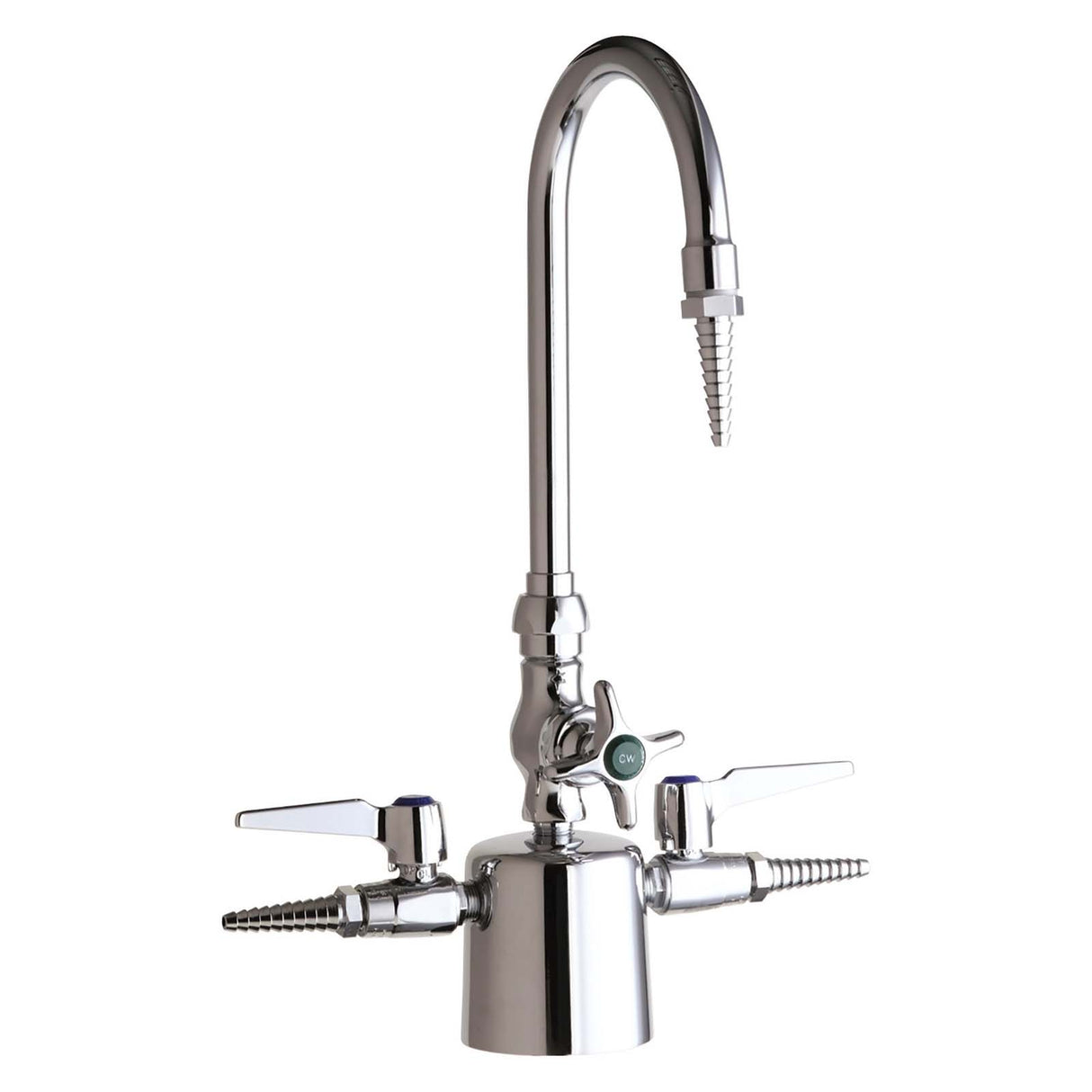 Chicago Faucets 1301-CP Deck Mount Triple Service Laboratory Faucet, Gooseneck Spout, Cross, Lever Handles