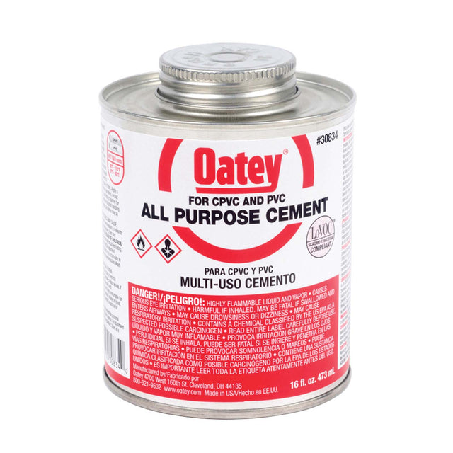 Oatey 30834 Multi/All-Purpose PVC/CPVC Cement, 16 oz Can, Milky Clear