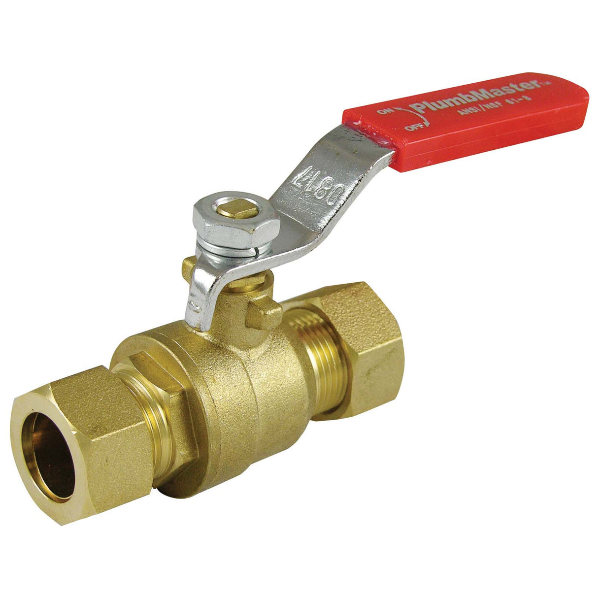 PlumbMaster Approved 98023SS 1/2" Compression Forged Brass 1/4-Turn Full-Port Ball Valve Stainless Steel Handle