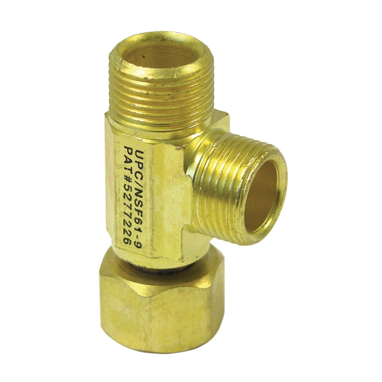 PlumbMaster Approved 50280NL 3/8 x 3/8 x 1/4" Male Compression x Female Compression x Male Compression In-Line Stop Adapter (Lead Free) Rough Brass