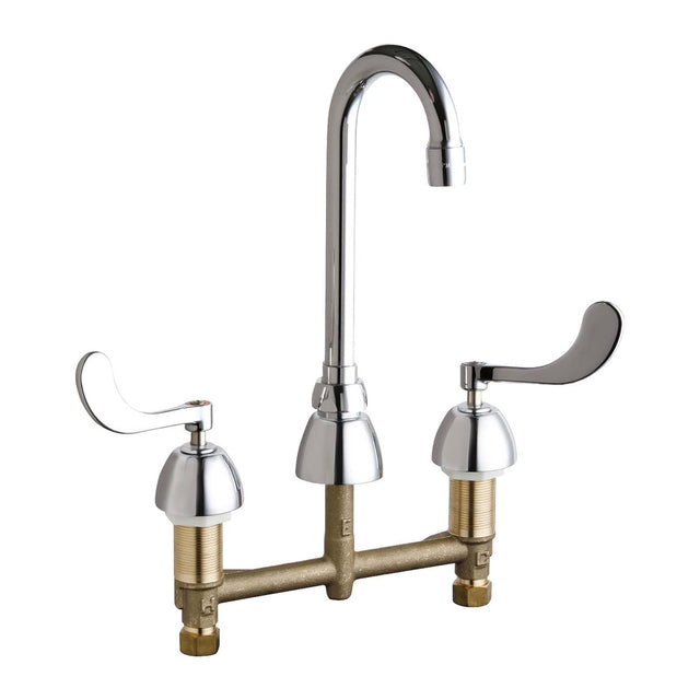 Chicago Faucets 786-GN1AE3ABCP Centerset Universal Concealed Hot and Cold Water Sink Faucet with 8" Centers, Wrist Blade Handles