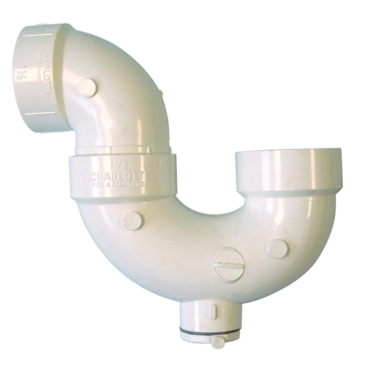 PlumbMaster Approved 59423 1-1/2" Hose x 1-1/2" Hose PVC P-Trap with Cleanout (Bagged)