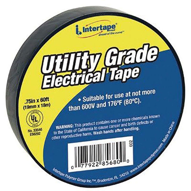 Intertape Polymer UT602 PVC Vinyl Black General Purpose Utility Grade Electrical Tape, 3/4" W x 60 ft L x 7 Mil T