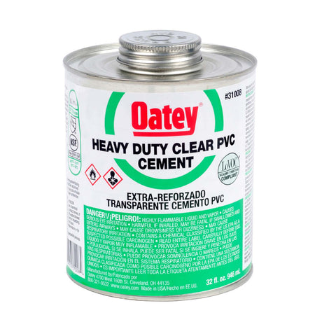 Oatey 31008 Heavy-Duty PVC Cement, 32 oz Can, Clear