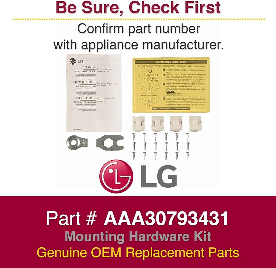Lg AAA30793415 Laundry Appliance Pedestal Installation Bracket Kit Genuine Original Equipment Manufacturer (OEM) Part
