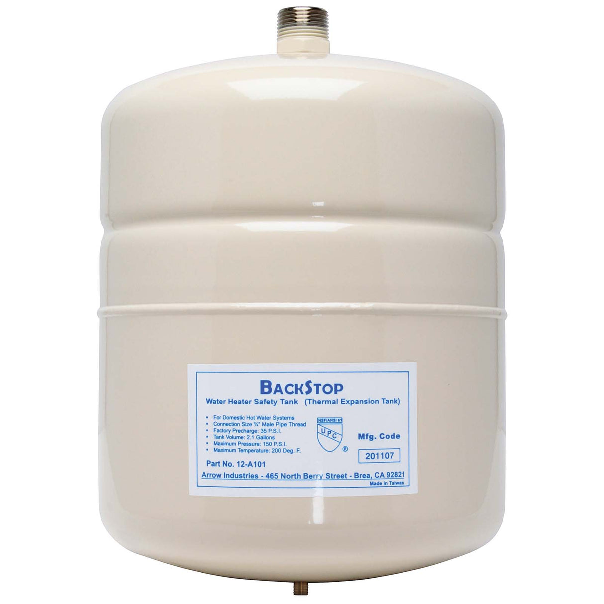 3/4" NPT A Series Epoxy Coating Carbon Steel Pressurized Potable Water Thermal Expansion Tank, 2 Gallon