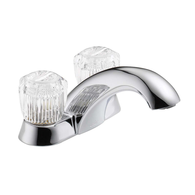 Delta 2502LF Classic Twin Acryllic Handle Centerset Bathroom Faucet Less Pop-up, Chrome