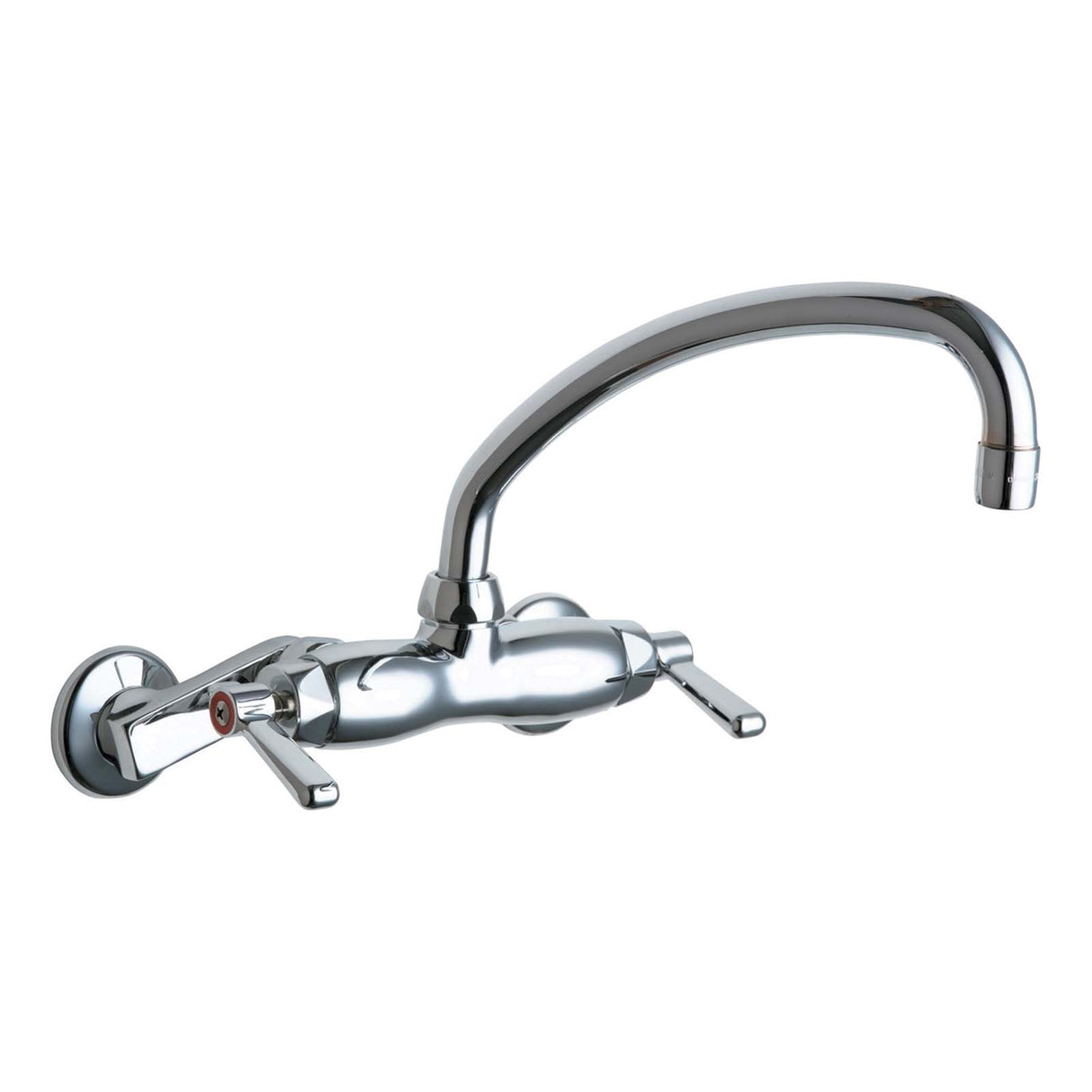 Chicago Faucets 445-L9ABCP Brass Wall Mount 8" Widespread Universal Hot and Cold Water Sink Faucet, 2.2 gpm, Chrome