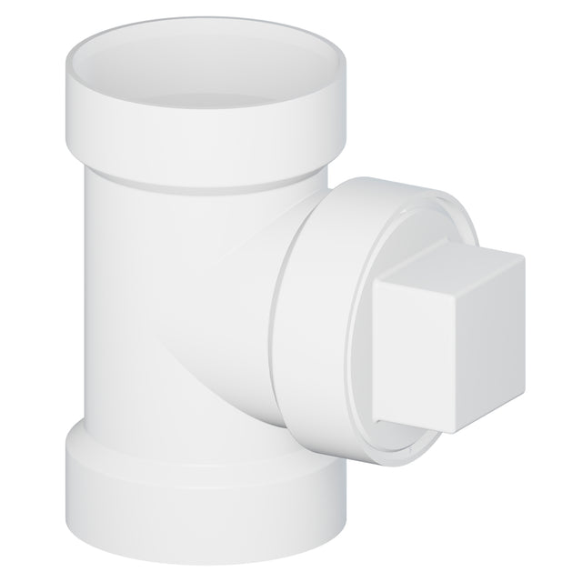 2 x 2 x 2" Hub x Hub x Cleanout PVC SCH 40 Straight Test Tee White