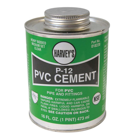 Harvey 018220-12 Heavy Bodied P-12 PVC Cement, 16 oz Can, Clear