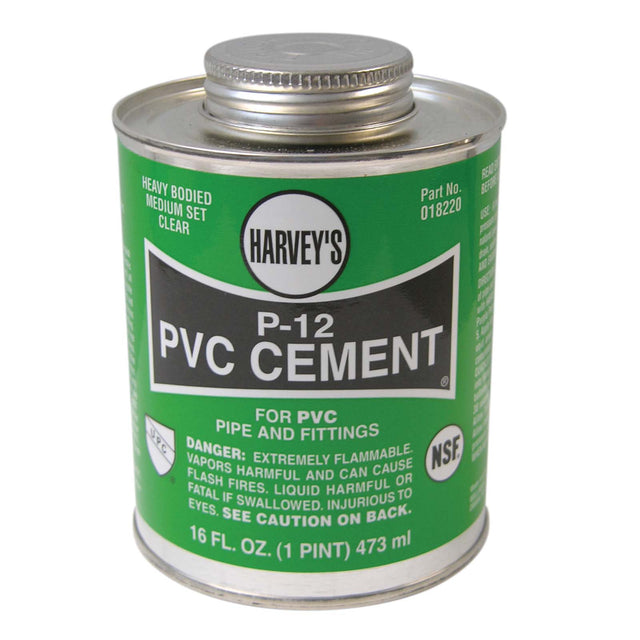 Harvey 018220-12 Heavy Bodied P-12 PVC Cement, 16 oz Can, Clear