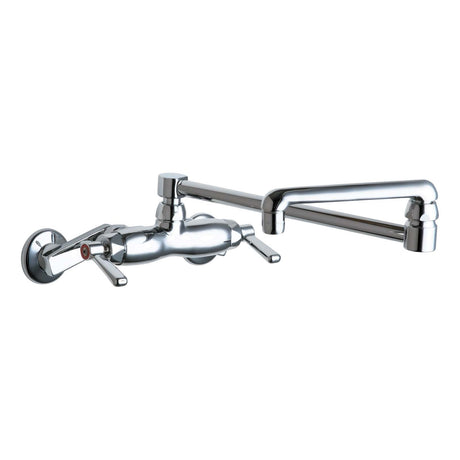 Chicago Faucets 445-DJ18ABCP No-Lead Brass Wall Mount 8" Widespread Universal Hot and Cold Water Sink Faucet, 2.2 gpm