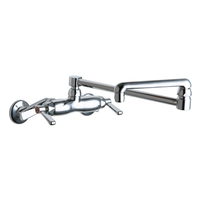 Chicago Faucets 445-DJ18ABCP No-Lead Brass Wall Mount 8" Widespread Universal Hot and Cold Water Sink Faucet, 2.2 gpm