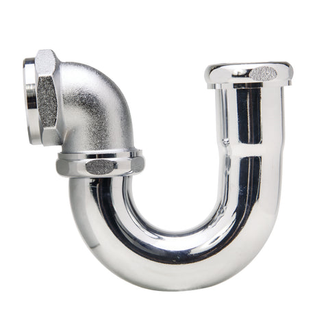 PlumbMaster Approved 53613 1-1/4" Ground Joint Inlet x 1-1/2" Ground Joint Outlet 17 Gauge Brass LA Code Trap without Cleanout Plug Chrome Plated