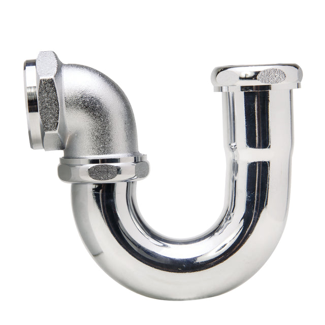PlumbMaster Approved 53613 1-1/4" Ground Joint Inlet x 1-1/2" Ground Joint Outlet 17 Gauge Brass LA Code Trap without Cleanout Plug Chrome Plated
