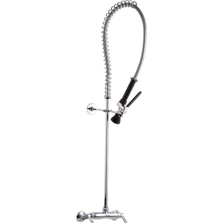 Chicago Faucets 923-XKCAB Widespread Wall Mount 40-5/8" High Pre-Rinse Faucet with 44" Hose, Lever Handles