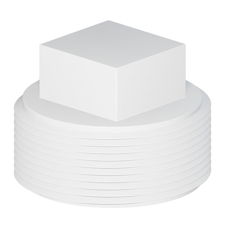 4" MIPT PVC Raised Square Head SCH 40 Pipe Plug White