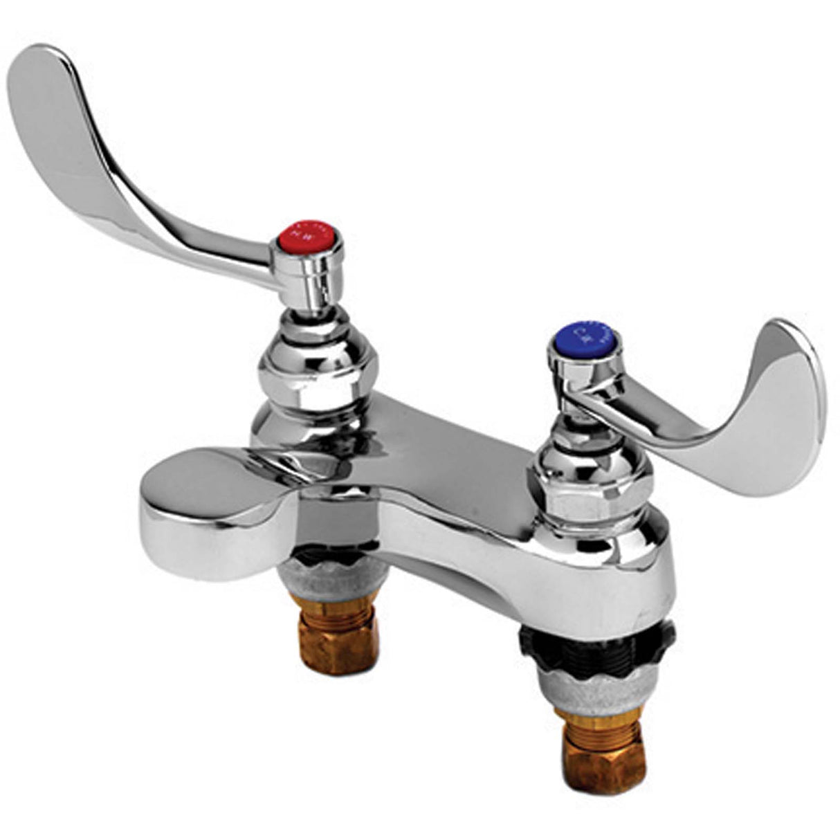 Deck Mounted Centerset Medical Faucet with 4" Centers, Wrist Blade Handles