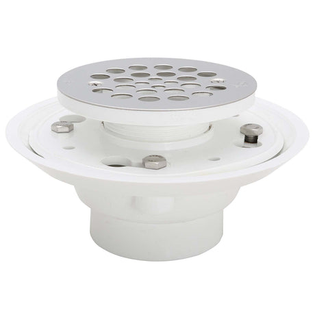 IPS Corp 63608 2 or 3" Pipe PVC Adjustable Low Profile Floor and Shower Drain with Reversible Clamping Ring Fits