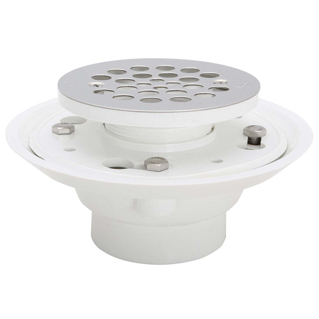 IPS Corp 63608 2 or 3" Pipe PVC Adjustable Low Profile Floor and Shower Drain with Reversible Clamping Ring Fits
