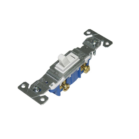 Eaton 1301W-BU Standard Grade Framed Toggle Silent Switch With Grounding Terminal, White, 125/250 VAC, 1 Pole